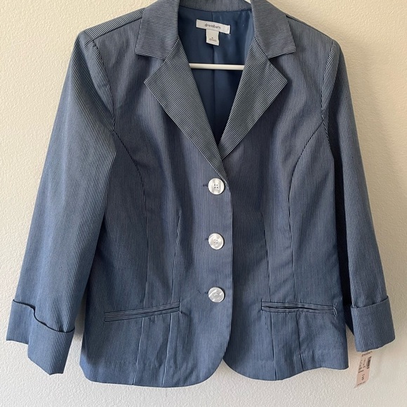 Dress Barn Blue Pin Striped Button Front cotton blend Blazer NWT Size Small - Picture 1 of 6